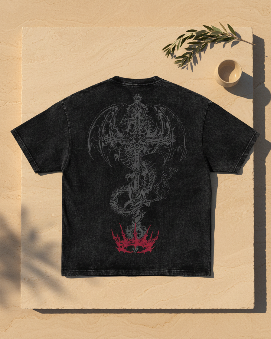 Infernal Cross T-Shirt (Black Acid Wash)